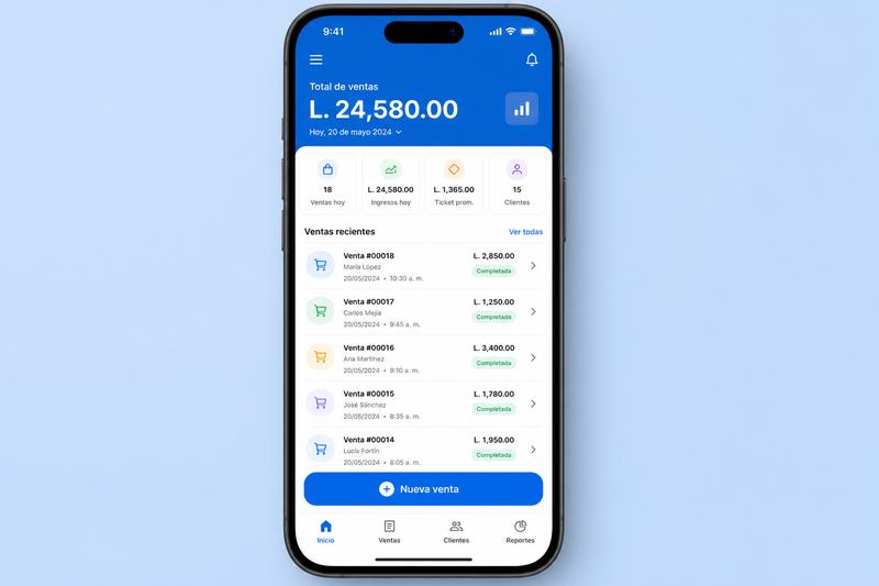 Mockup de app de ventas desarrollada por Sistek Honduras
